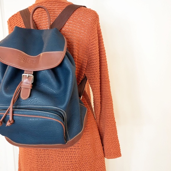 Vintage Backpack • Blue & Brown Vegan Leather - Picture 6 of 8